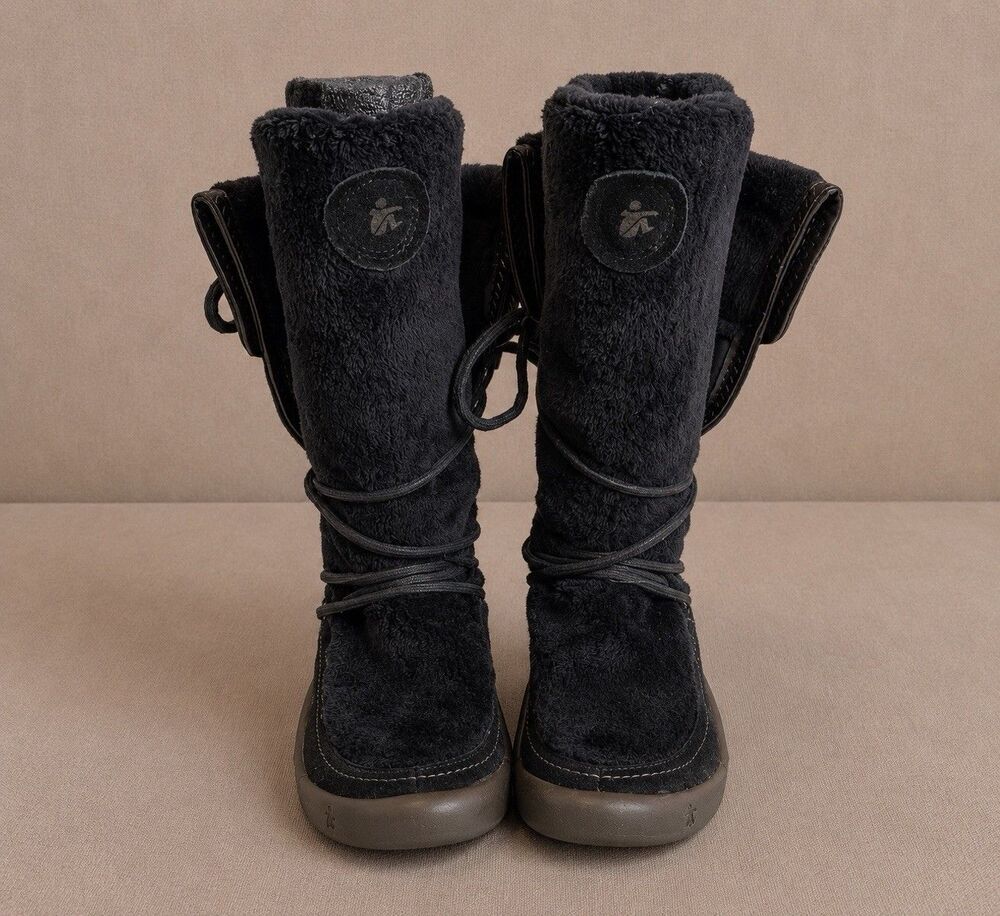 Navajo Womens Black Faux Fur Mid Calf Winter Boots Lace Wrap Warm Size 6
